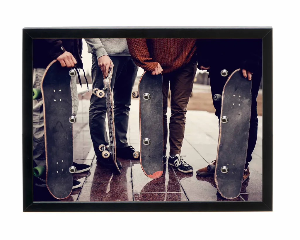 Universalboard "Fine Art Black S40" Motiv 142 Skateboard / Magnettafel, Schlüsselboard, Wandbild  40x30cm Rahmen schwarz